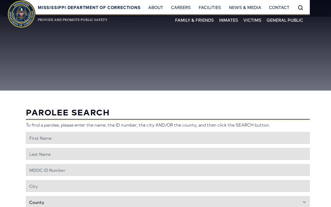 Issaquena County parole and probation search fields on the MDOC Parolee Search